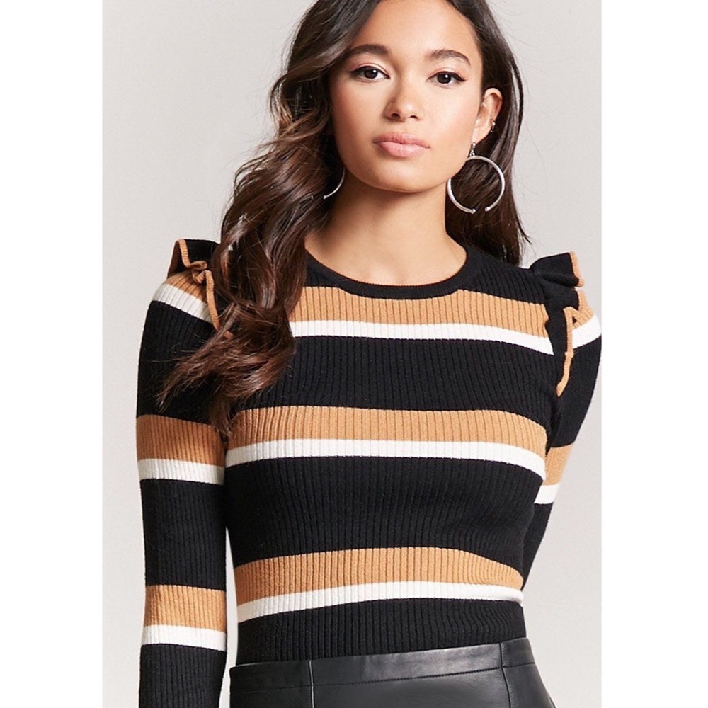 Ribbed Ruffle Striped Sweater